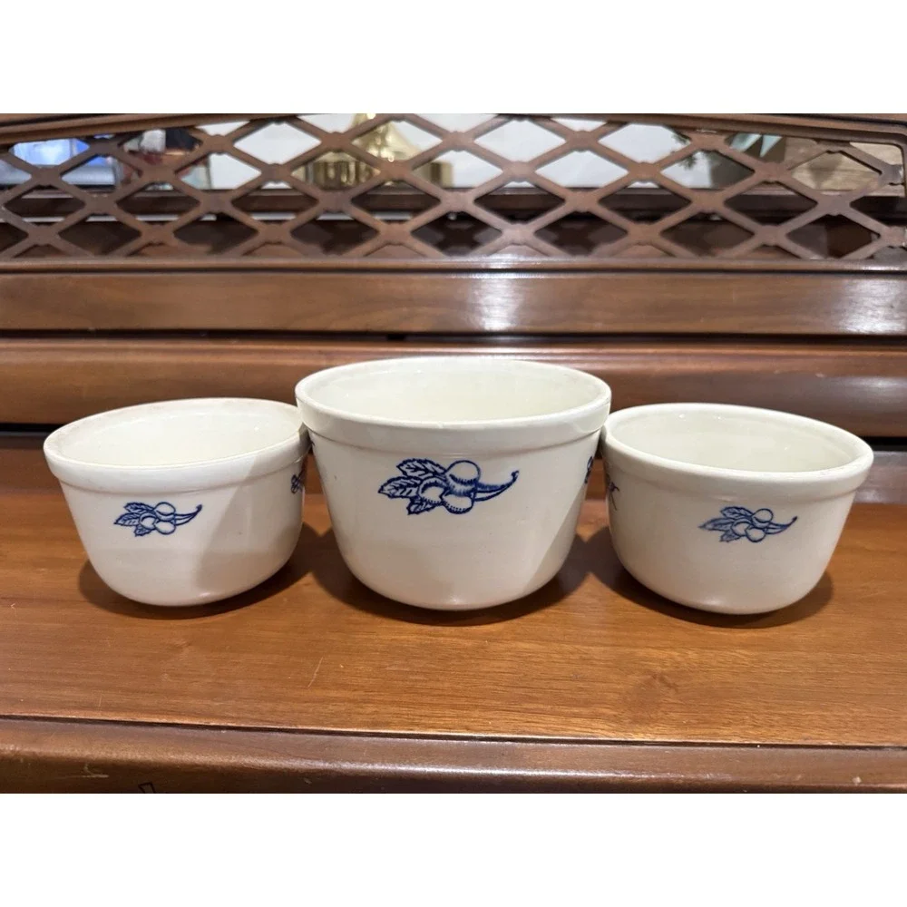 Vintage Oxford Ware USA Stoneware crock bowls Blue & White No Lids Cottage Core